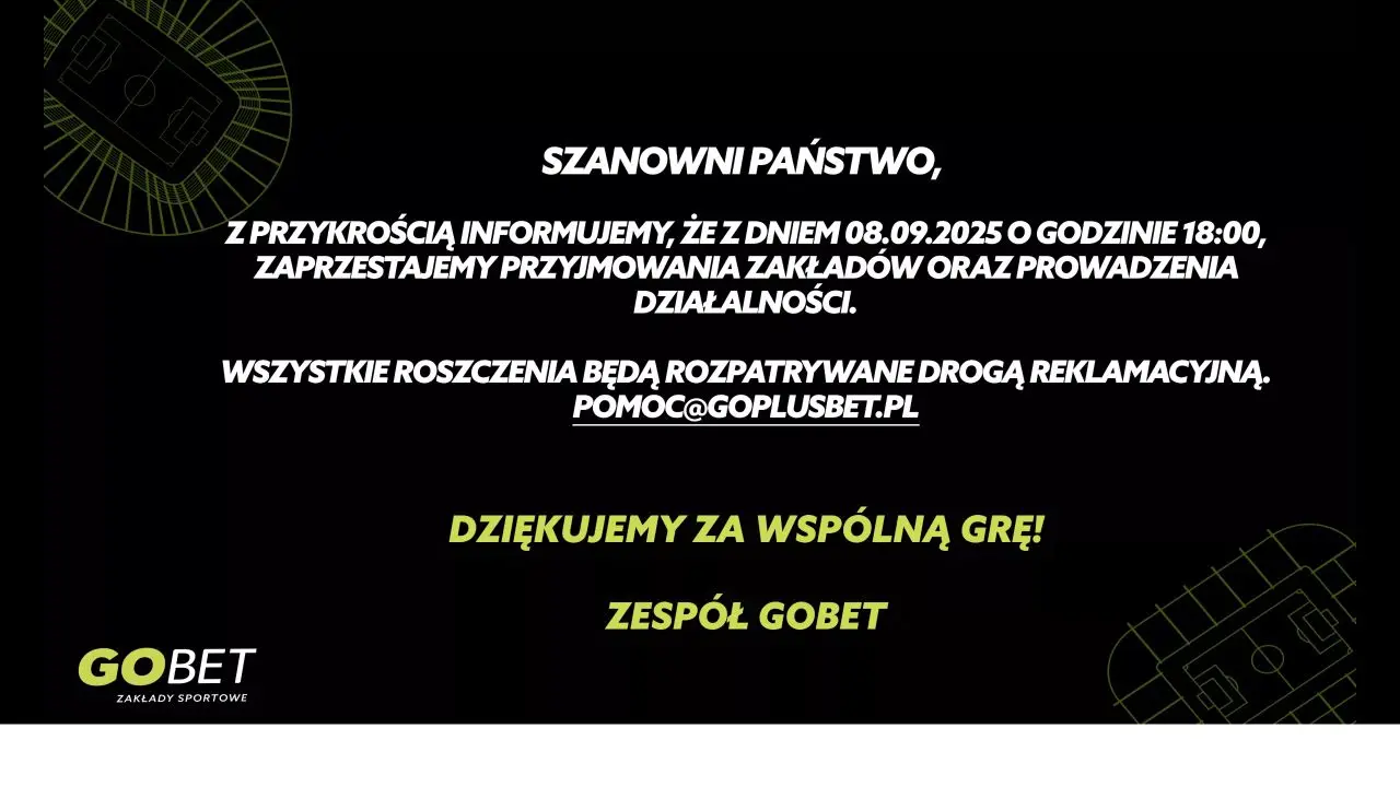 Zachowany oficjalny komunikat GO+bet o zakończeniu działalności