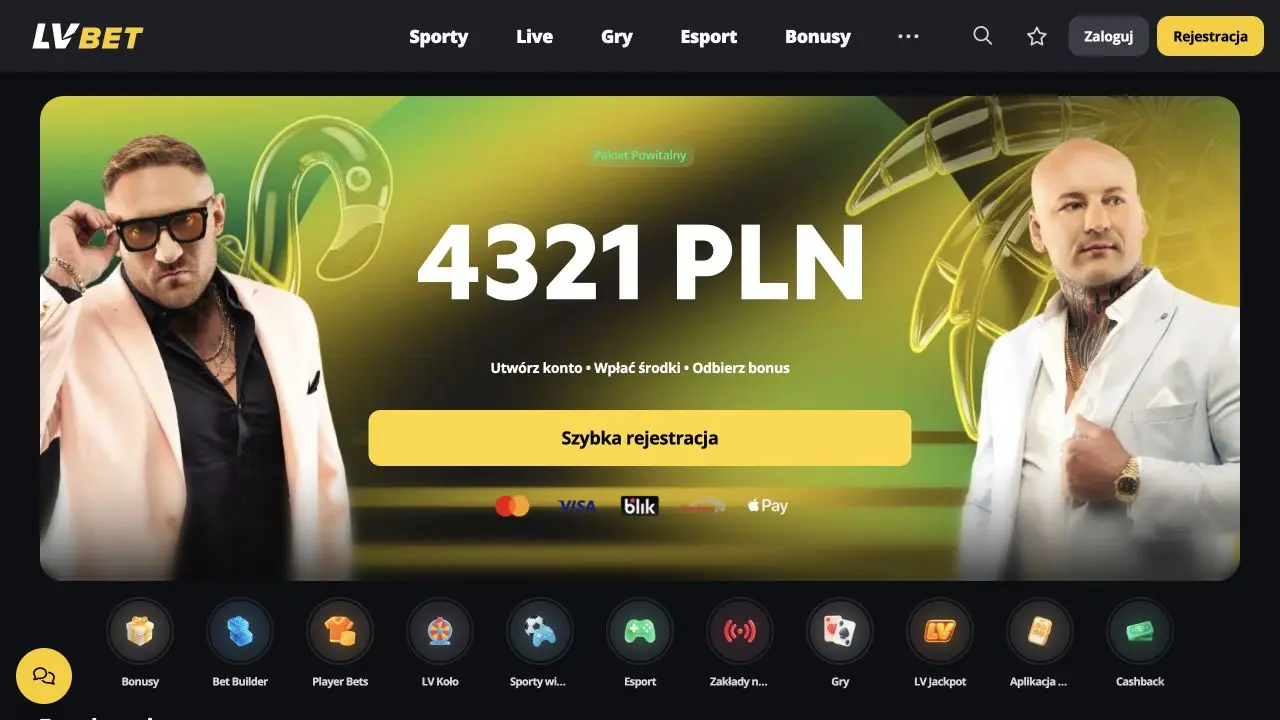 Czarno-żółty ekran LV BET z dużym banerem startowym
