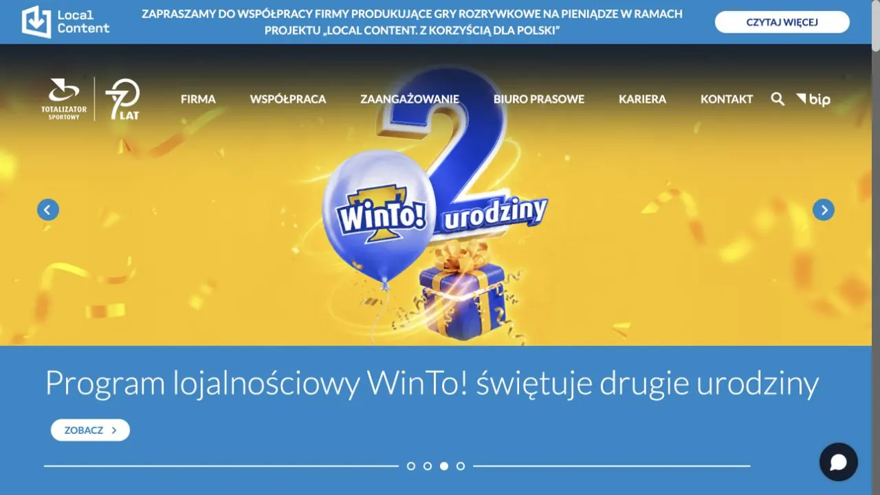 Strona internetowa Totalizatora Sportowego bez popupów
