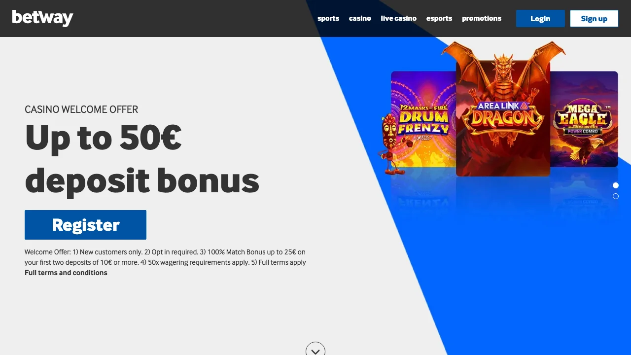 Strona główna Betway pod adresem betway.com, na którą przekierowuje dziś betway.pl
