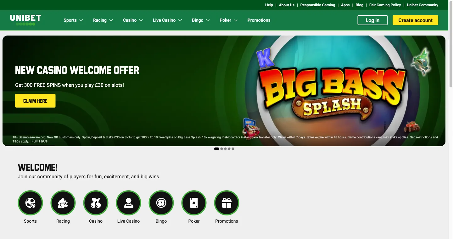 Oficjalna strona główna Unibet w Wielkiej Brytanii